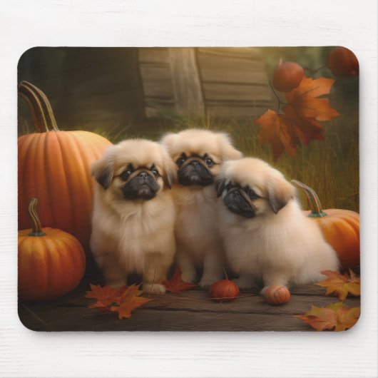 Pekingese Welpe Herbst Delight Pumpen Mousepad (Vorne)