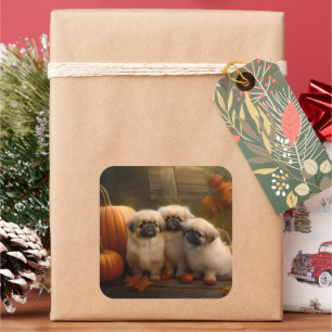 Pekingese Welpe Herbst Delight Pumpen Quadratischer Aufkleber
