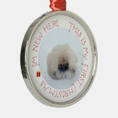 Pekingese Welppy First Christmas Silbernes Ornament (Rechts)