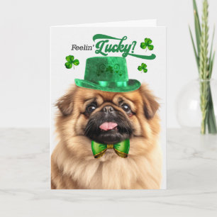 Pekingeser Hund fühlt sich am St. Patrick's Day gl Feiertagskarte