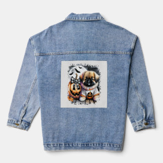 Pekingeser Hund Halloween Quadrat Jeansjacke