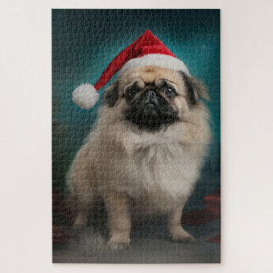Pekingeser Hund im Schnee Weihnachten Puzzle