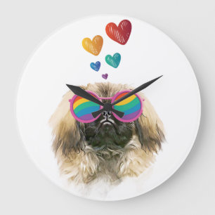 Pekingeser Hund mit Herzen Valentinstag Große Wanduhr