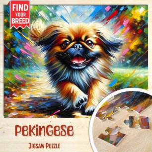 Pekingeser Hund Porträt Acryl Kunst Druck Hundefre Puzzle