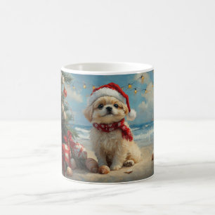 Pekingeser Hund Weihnachten Vintage Strand Kaffeetasse