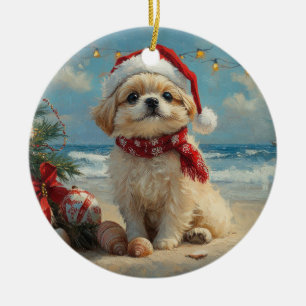 Pekingeser Hund Weihnachten Vintage Strand Keramik Ornament