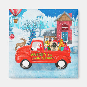 Pekingeser-Hund Weihnachtslieferwagen Schnee Magnet