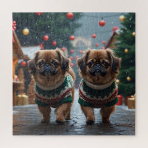Pekingeser Hunde Weihnachten Schnee Urlaub Puzzle