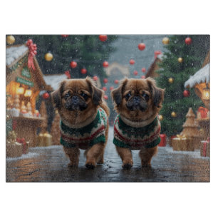 Pekingeser Hunde Weihnachten Schnee Urlaub Schneidebrett