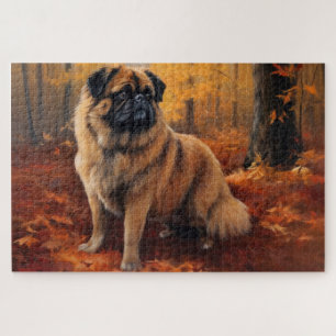 Pekingeser im Herbst Blätterfall inspiriert Puzzle