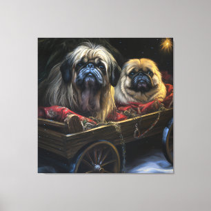 Pekingeser Schneeschlitten Weihnachtsdekoration  Leinwanddruck