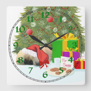 Pekingeser Welpe 1. Weihnachten Quadratische Wanduhr