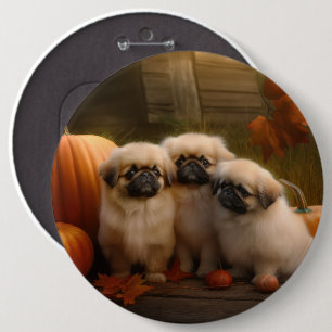 Pekingeser Welpe Herbstfreude Kürbis Button