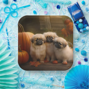 Pekingeser Welpe Herbstfreude Kürbis Pappteller