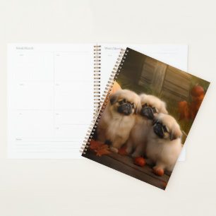Pekingeser Welpe Herbstfreude Kürbis Planer