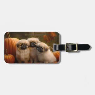 Pekingeser Welpe Herbstvergnügen Kürbis Gepäckanhänger