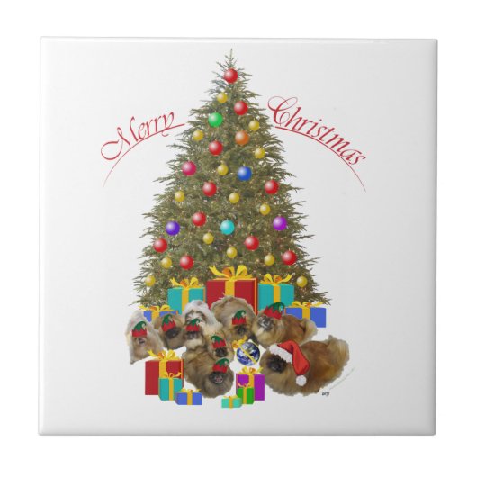 Pekingesgruppe Weihnachten Fliese (Vorderseite)
