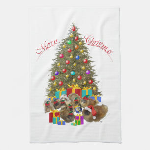 Pekingesgruppe Weihnachten Geschirrtuch
