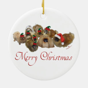 Pekingesgruppe Weihnachten Keramikornament
