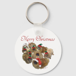 Pekingesgruppe Weihnachten Schlüsselanhänger