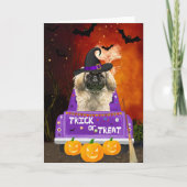 Pekingeshund im Halloween-Lkw Karte (Vorderseite)
