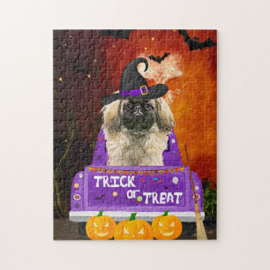 Pekingeshund im Halloween-Lkw Puzzle