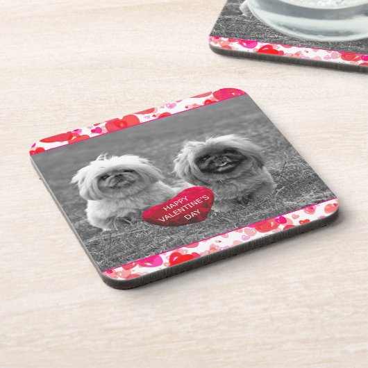 Pekingische Welpen wünschen Happy Valentine's Day Untersetzer (Linke Seite)