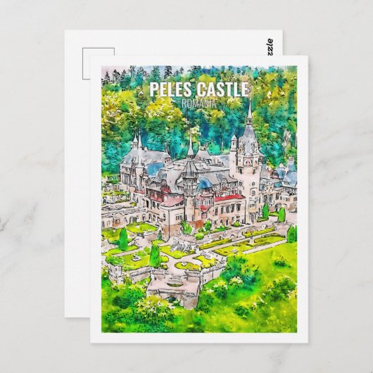 Peles Castle Rumänien Berühmte Wasserfarbe Postkarte (Vorne/Hinten)