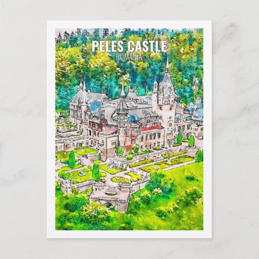 Peles Castle Rumänien Berühmte Wasserfarbe Postkarte (Vorderseite)