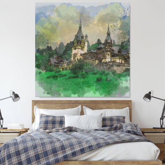 Peles Castle Rumänien Wasserfarbe Leinwanddruck (Insitu (Schlafzimmer))