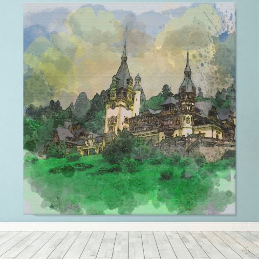 Peles Castle Rumänien Wasserfarbe Leinwanddruck (Insitu (Holzboden))