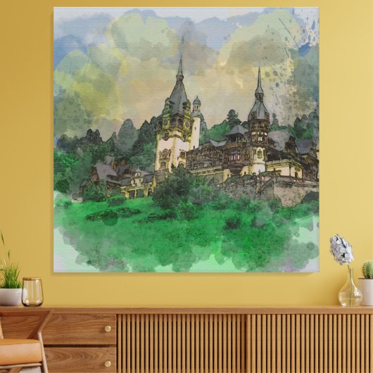 Peles Castle Rumänien Wasserfarbe Leinwanddruck (Insitu (Wohnzimmer))