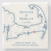 Pelham House Resort Hochzeitsgeschenk Cape Cod Kar Steinuntersetzer (Vorderseite)