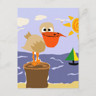 Pelican am Strand Art Postkarte