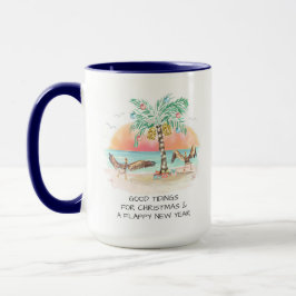 Pelican and Palm Tree Funny Coastal Weihnachten Tasse