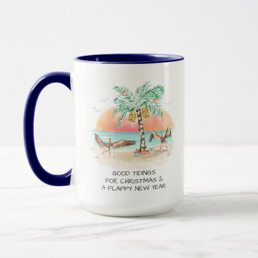Pelican and Palm Tree Funny Coastal Weihnachten Tasse (Links)
