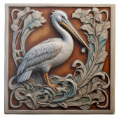 Pelican - Art Nouveau Keramik Tile Fliese (Vorderseite)