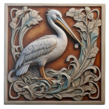 Pelican - Art Nouveau Keramik Tile