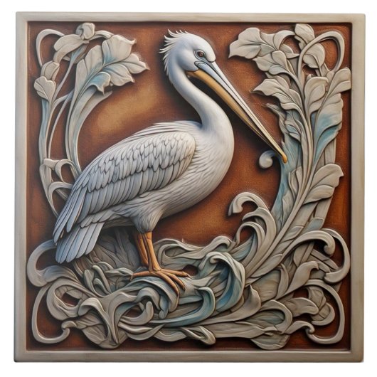 Pelican - Art Nouveau Keramik Tile Fliese (Vorderseite)