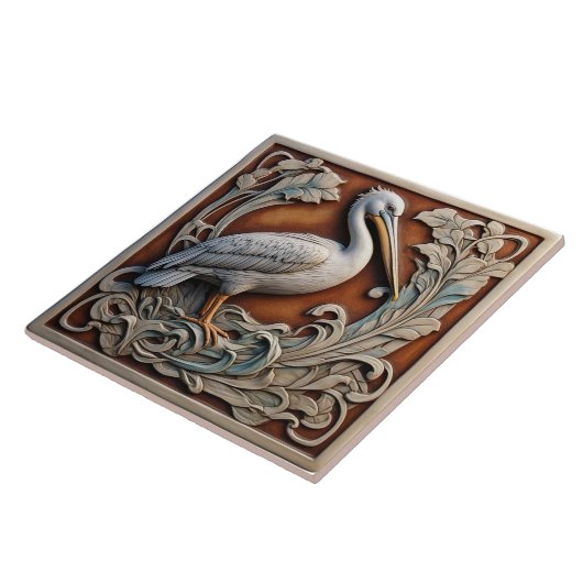 Pelican - Art Nouveau Keramik Tile Fliese (Seite)