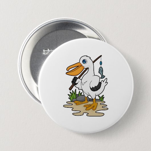 Pelican as Fisher mit Angelstab & Fisch Button (Vorne & Hinten)