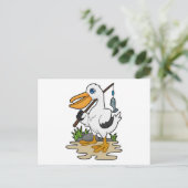 Pelican as Fisher mit Angelstab & Fisch Postkarte (Stehend Vorderseite)