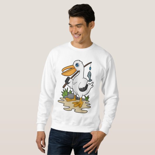 Pelican as Fisher mit Angelstab & Fisch Sweatshirt (Vorne ganz)