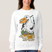Pelican as Fisher mit Angelstab & Fisch Sweatshirt (Vorderseite)