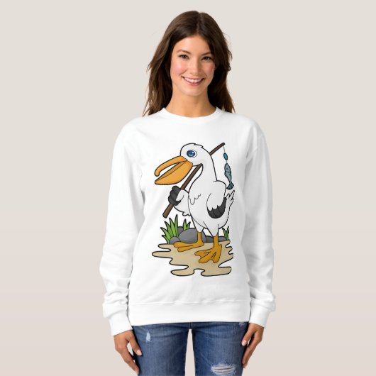 Pelican as Fisher mit Angelstab & Fisch Sweatshirt (Vorne ganz)