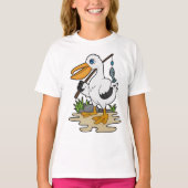 Pelican as Fisher mit Angelstab & Fisch T-Shirt (Vorderseite)