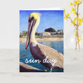 Pelican Beach Bird Foto Sun Day Script Modern Karte (Gelbe Blume)