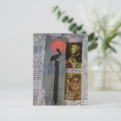 Pelican bird and two stamps mixed media collage postkarte (Stehend Vorderseite)