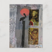 Pelican bird and two stamps mixed media collage postkarte (Vorderseite)