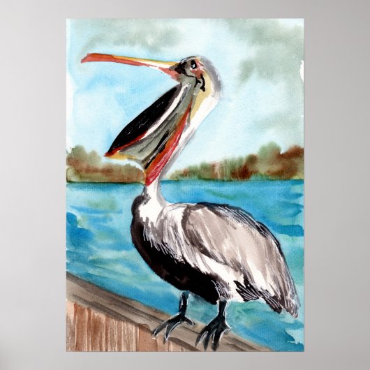 Pelican Bird auf einem Pier Poster (Vorne)